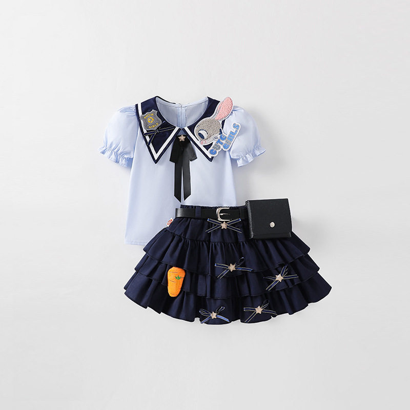 女童夏季兔子警官儿童套装衣服两件套jk裙子学院风夏装公主连衣裙