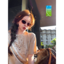 TMHSTUDIO 【现货】重工烫钻印花天丝短袖T恤女圆领休闲半袖上衣