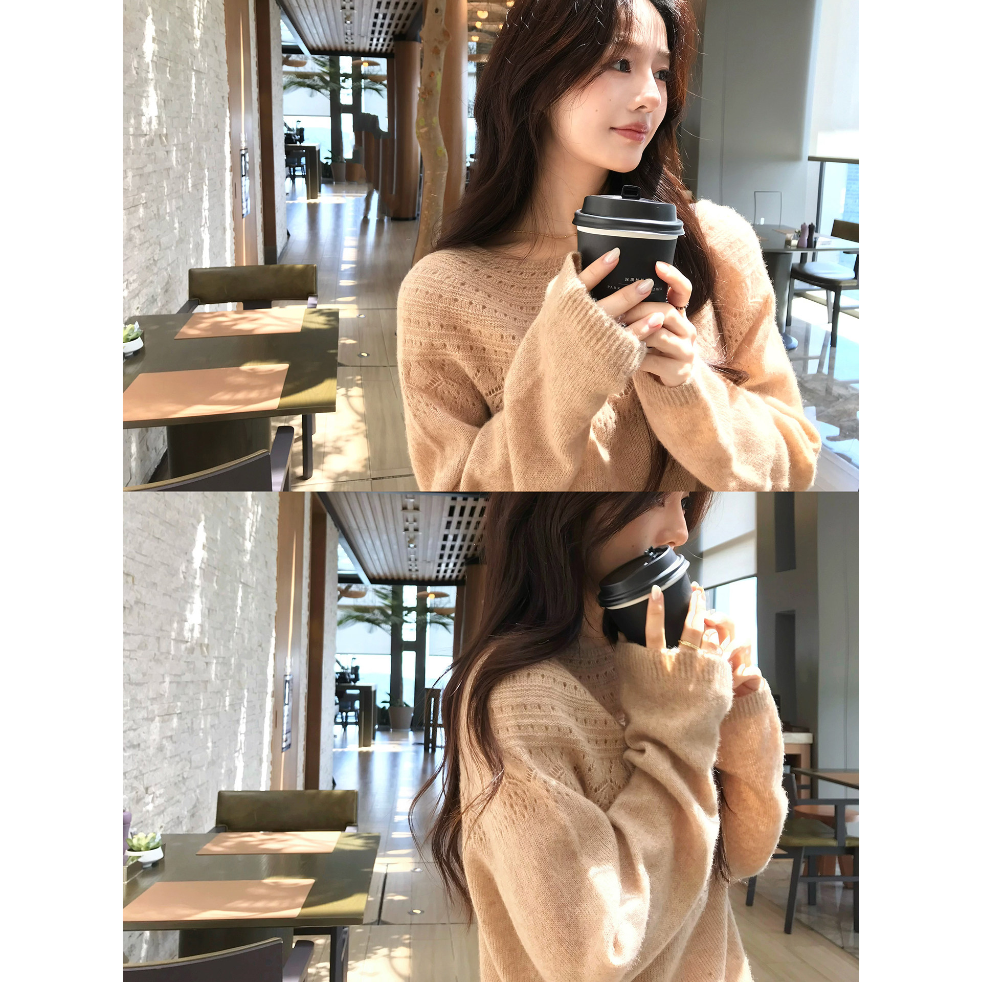 TMH绵羊毛莱赛尔镂空针织衫女图片