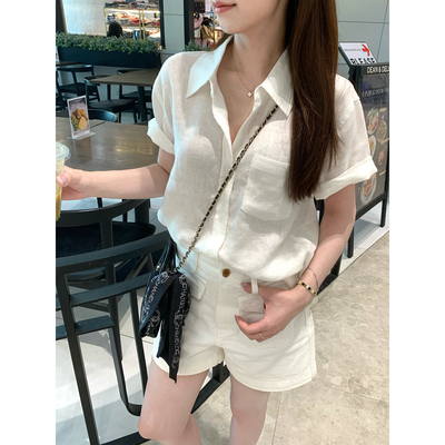 TMH慵懒松弛感亚麻短袖衬衫