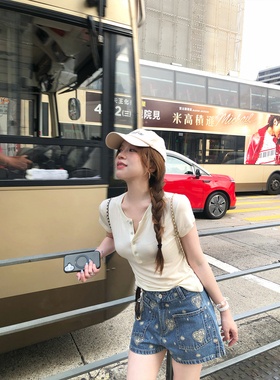 TMHSTUDIO【现货】重工特种密针刺绣 双口袋牛仔短裤女百搭阔腿裤