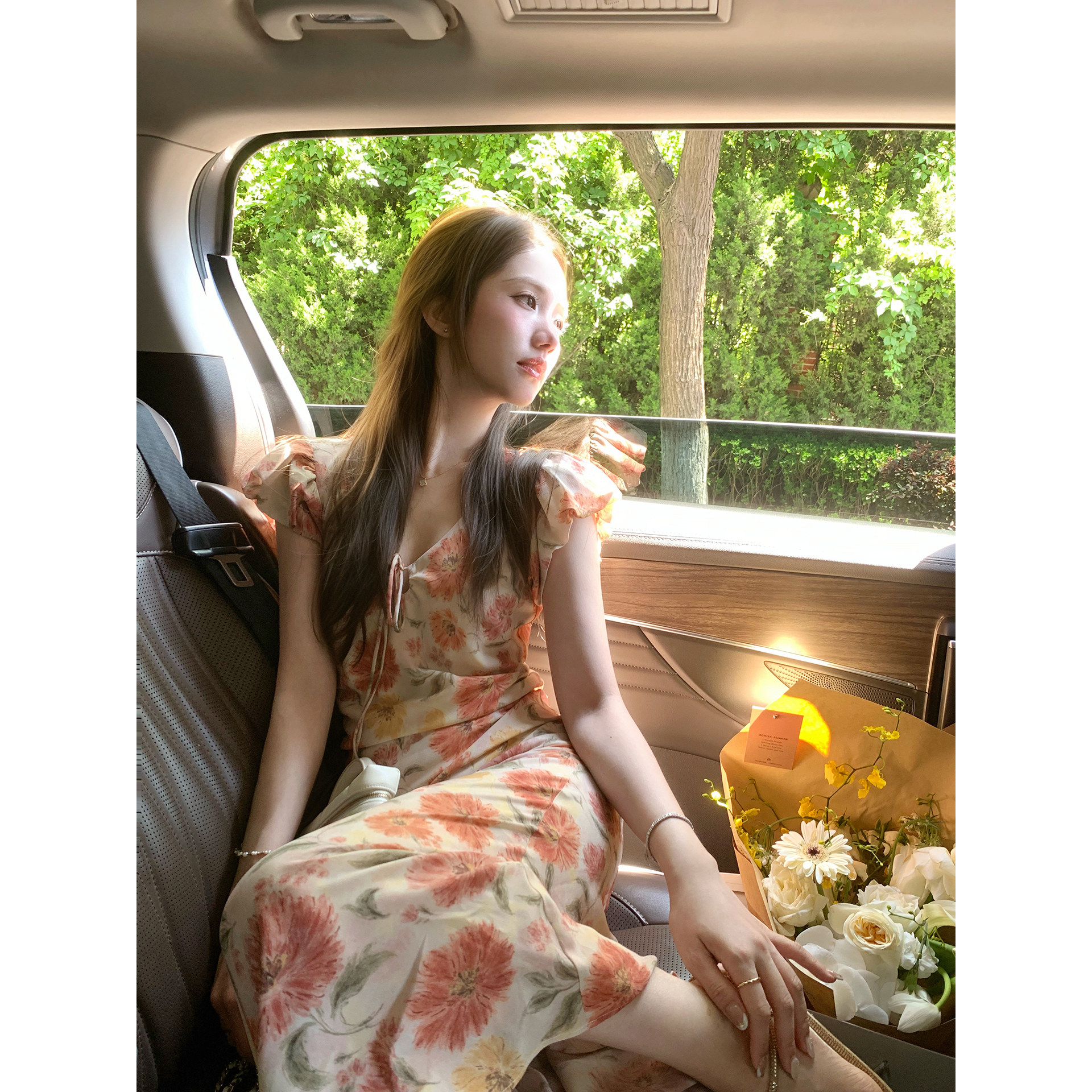 TMH法式桔梗茶歇碎花连衣裙子女图片