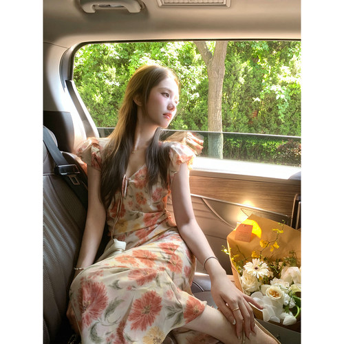 TMH法式桔梗茶歇碎花连衣裙子女