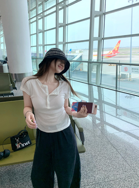 TMHSTUDIO 降温神器！莱赛尔亨利领长袖T恤女基础显瘦短袖上衣