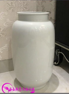 景德镇陶瓷落地花瓶直筒箭筒插花高白釉白色摆件44cm50cm酒店客厅