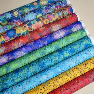 卡夫曼平纹棉布料晕染富贵团花印花布手工DIY包包书衣惠安女头巾