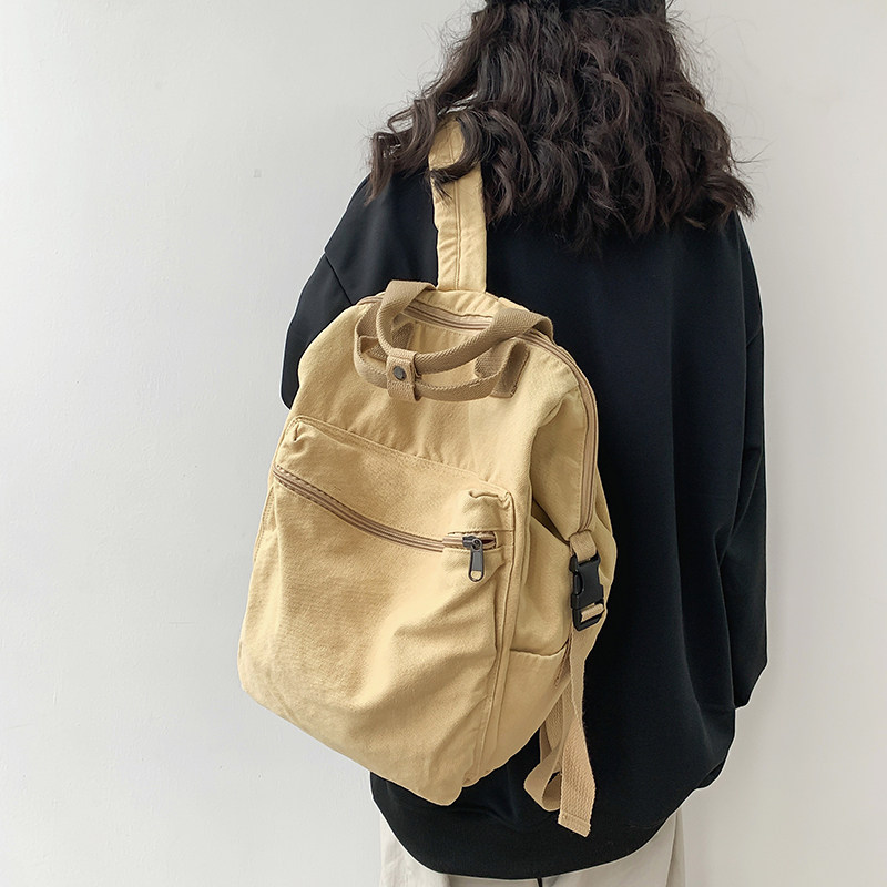 COLLEGE STUDENT GIRL SCHOOLBAG LARGE CAPACITY BAG 2023 NEW NICHE SQUARE CANVAS BACKPACK NET RED HONG KONG STYLE BACKPACK