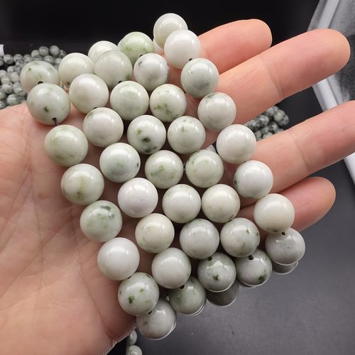 南阳独山玉独玉瓷白青白多色玉料手串手链12MM圆珠子手饰女款A货