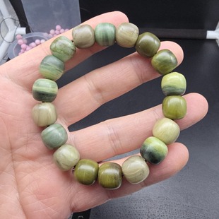 独山玉独玉翠黄多彩老型珠手链情侣diy玉石仿古手串女款12MM