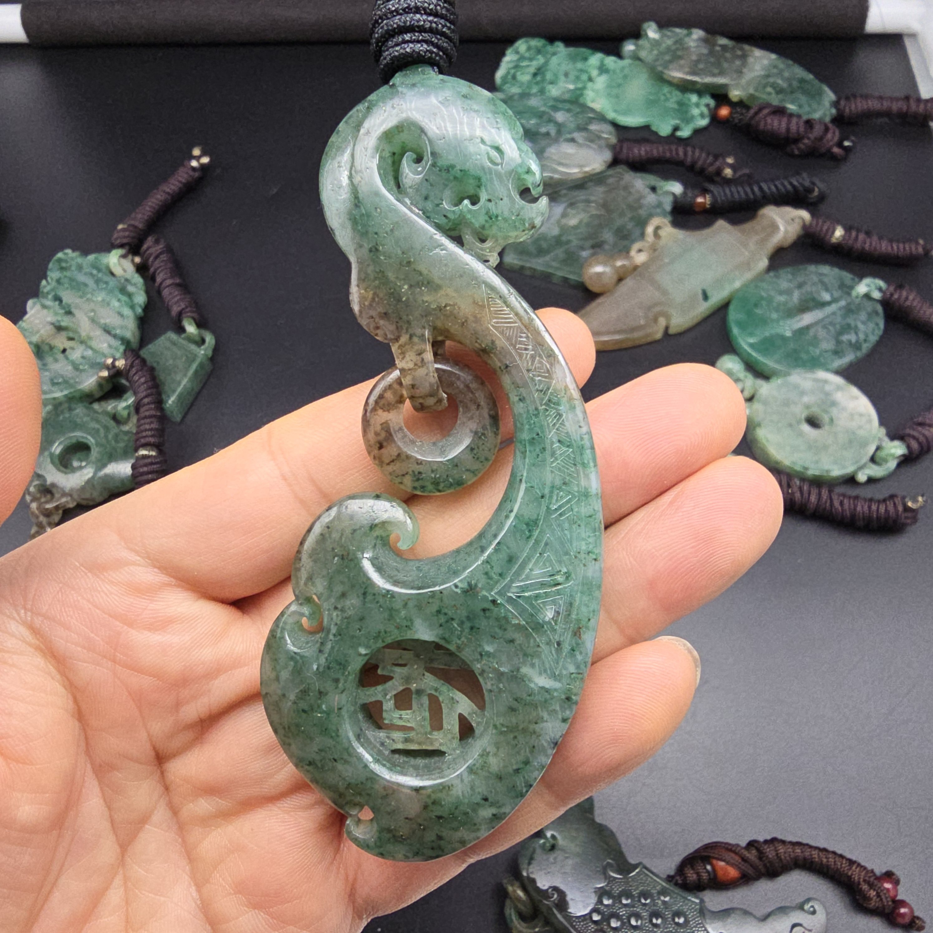 独山玉独玉天蓝料件止戈为武手持把玩件手把件玉佩玉石雕刻复古