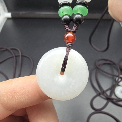 南阳独山玉独玉精品冰白料平安扣吊坠25MM挂件复古风格精品