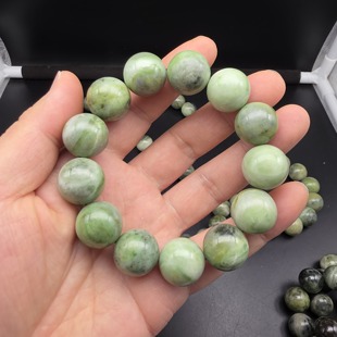 独山玉独玉18MM圆珠子手串手链翠绿青白黄绿多宝珠纯天然a货玉石