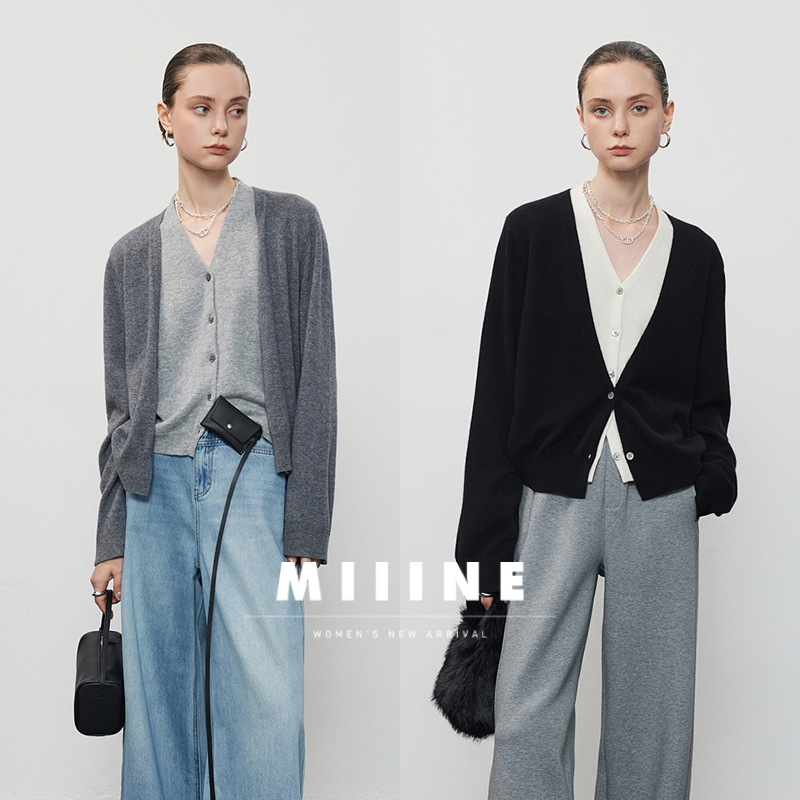 假两件v领开衫早秋针织