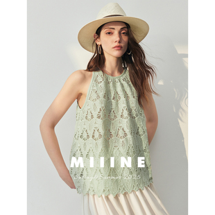 镂空设计小众高级感气质重工刺绣蕾丝无袖 法式 针织背心吊带马甲女