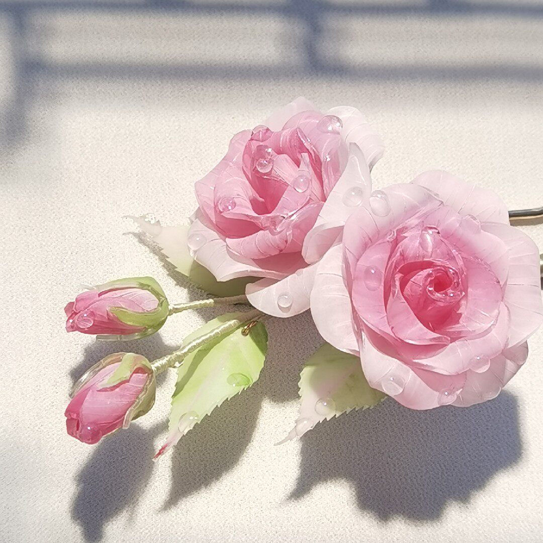 懿坤宫新品粉色玫瑰花热缩发簪簪子发梳复古头饰汉服配饰可改定制