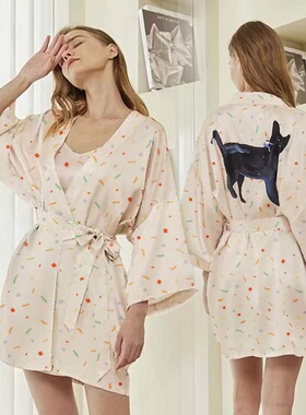 可LUORU 彩纸小黑猫吊带睡裙