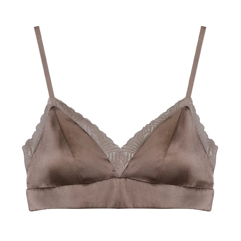 MNT 法式不空杯素绉缎无钢圈花边吊带1209