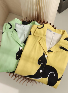 OVH 阿比猫短袖短裤家居套装女士睡衣