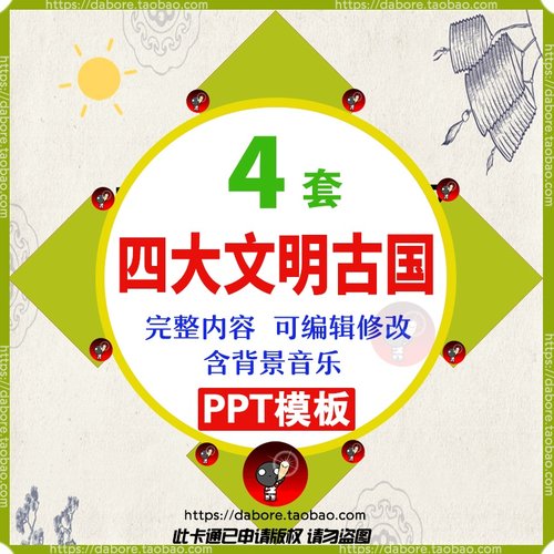 古代四大文明古国介绍PPT模板说课课件历史知识课件可编辑 赠稿子