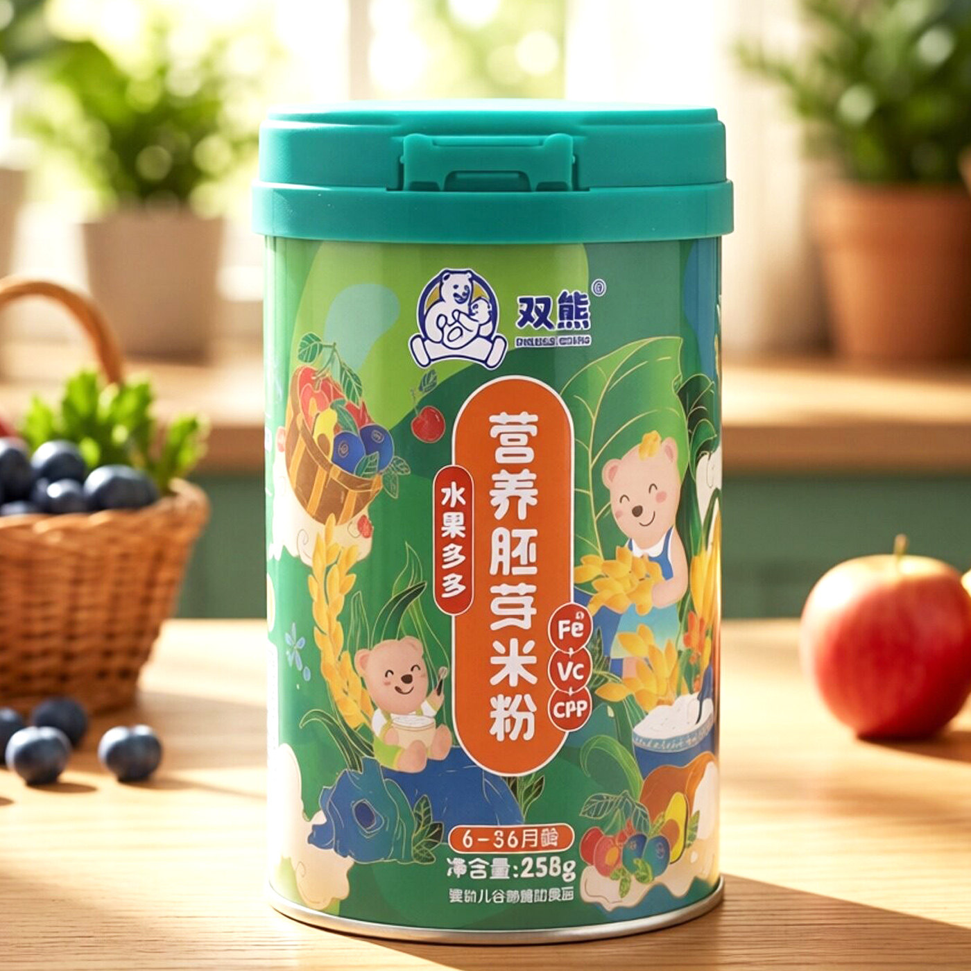 双熊营养胚芽米粉水果多多婴幼儿宝宝初尝谷物辅助食品6-36月258g