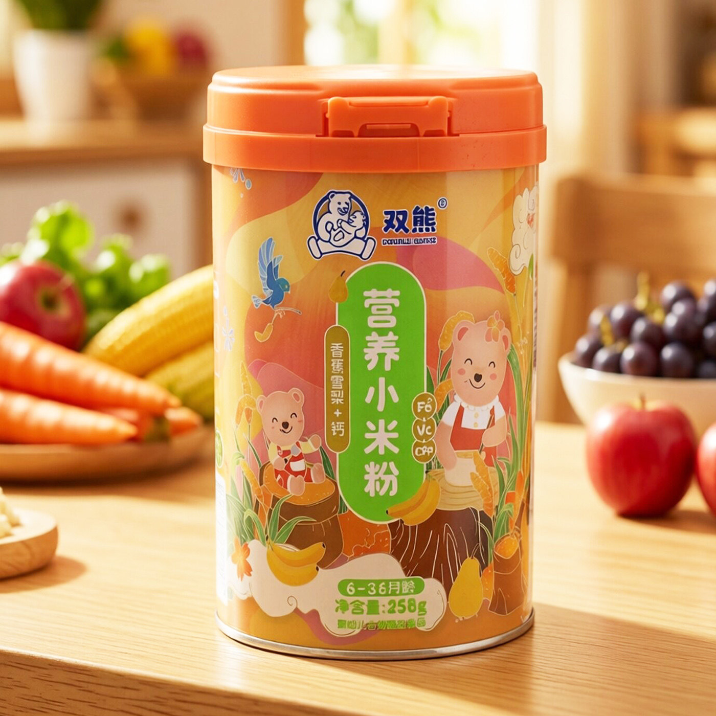 双熊营养小米粉婴幼儿辅食6-36宝宝香蕉雪梨+钙宝宝添加258g正品