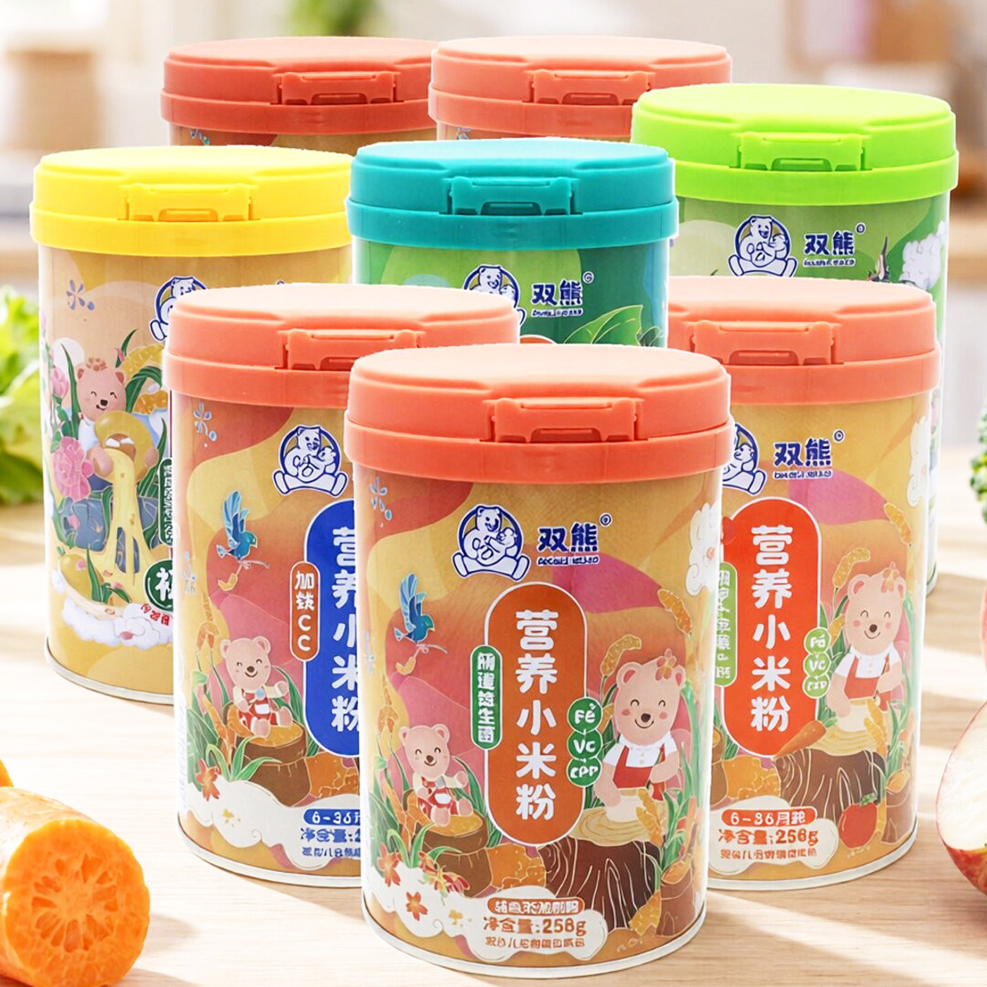 双熊营养小米粉6-36月婴幼儿辅食米粉添加益生菌钙铁锌多口味可选