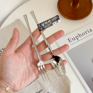 外贸原单高颜值法式轻奢甜品叉子勺子304不锈钢西餐小蛮腰精致ins