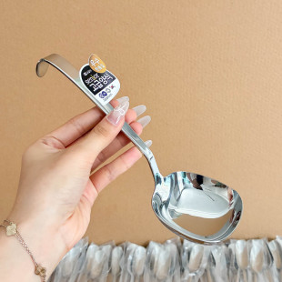 外贸原单304钢嗦粉勺可挂式汤勺方头勺大口喝汤勺喝粥勺大头勺ins