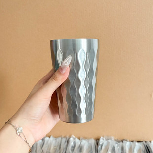 外贸原单304不锈钢锤纹水杯双层杯加厚隔热啤酒杯露营户外杯茶杯