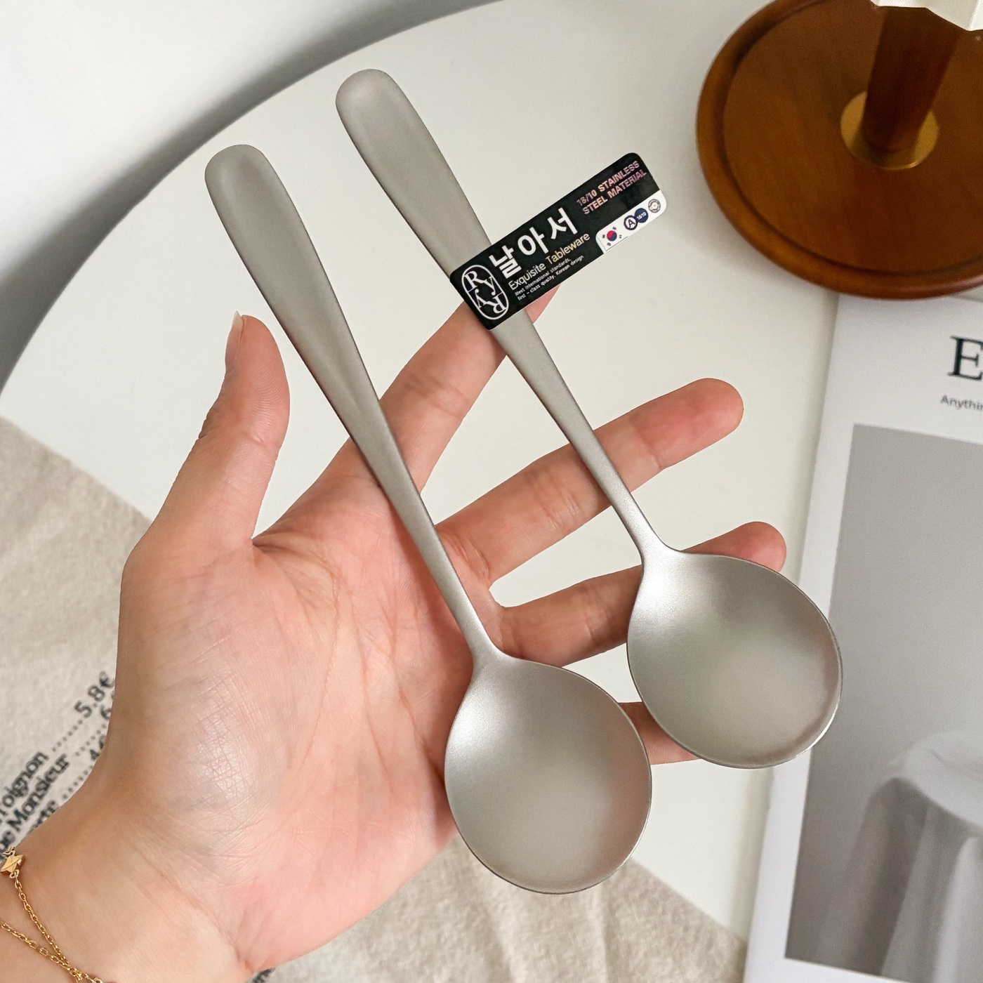 外贸原单304不锈钢砂光长柄吃饭勺喝汤调羹高颜值家用汤匙精致ins