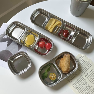 ins韩国分格酱料碟方形烤肉店304不锈钢泡菜配菜小碗番茄调料味碟