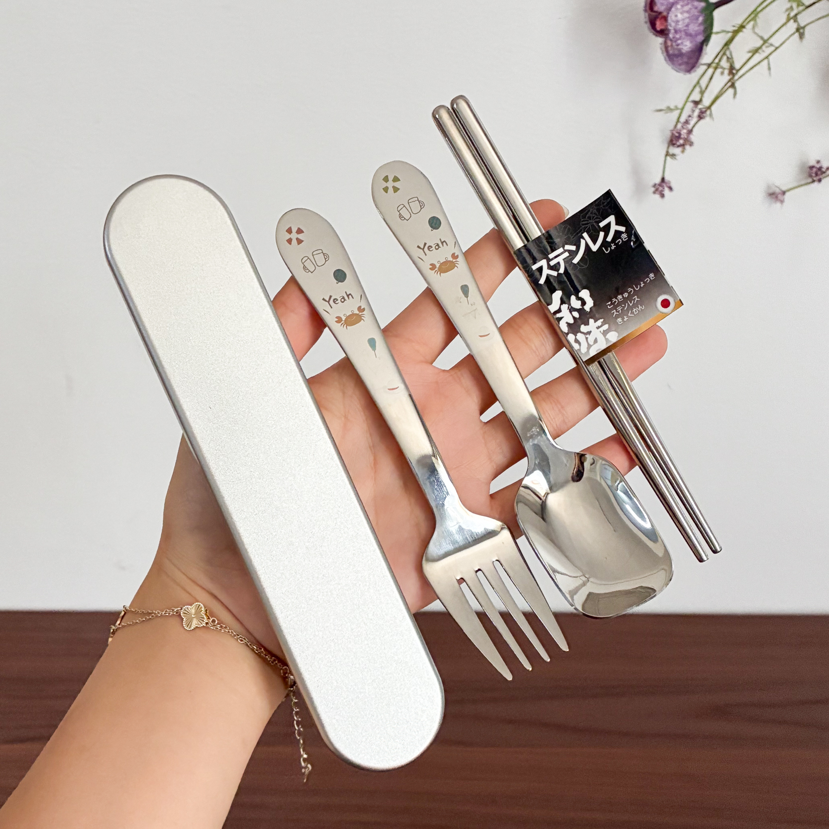 外贸原单316不锈钢筷子勺子叉子三件套儿童户外食堂便携餐具套装