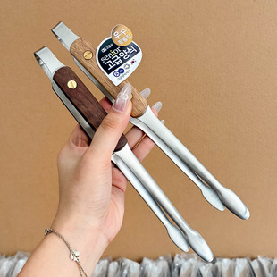 外贸原单304钢烤肉夹食品级烧烤夹木柄防烫煎牛排涮火锅专用夹子