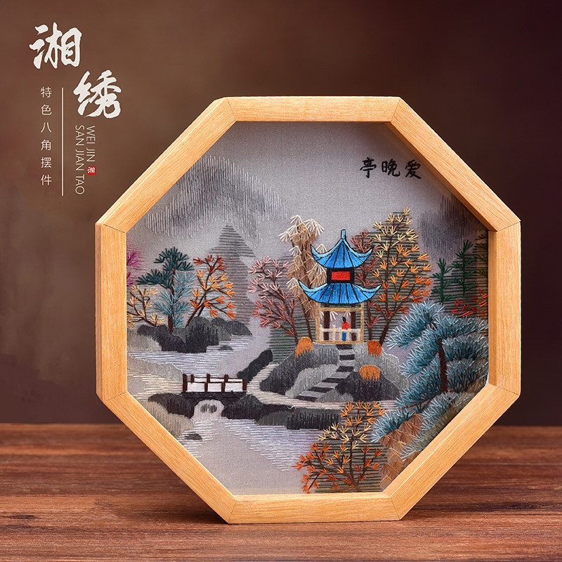 湘绣手工刺绣摆件创意桌面摆台中式风送老外国风礼品