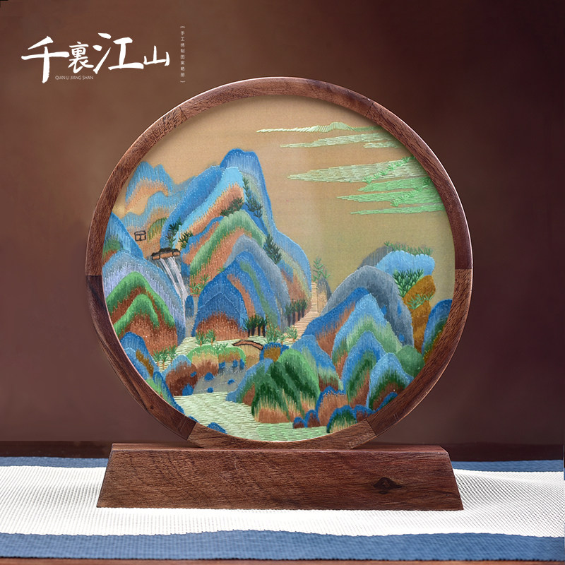 湘绣双面手工绣胡桃木屏风摆件中国风特色纪念礼品