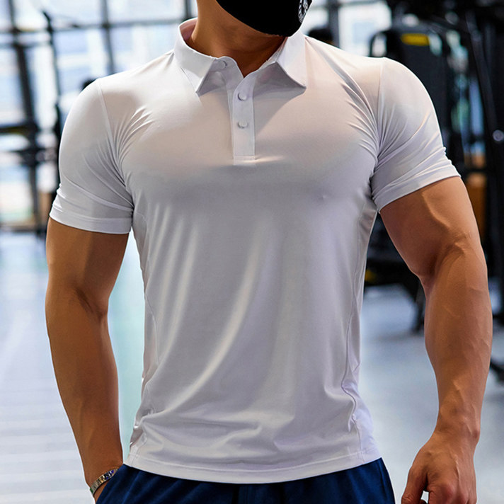 撸铁健身夏季短袖冰丝男士POLO衫休闲跑步健身衣高弹男款运动定制