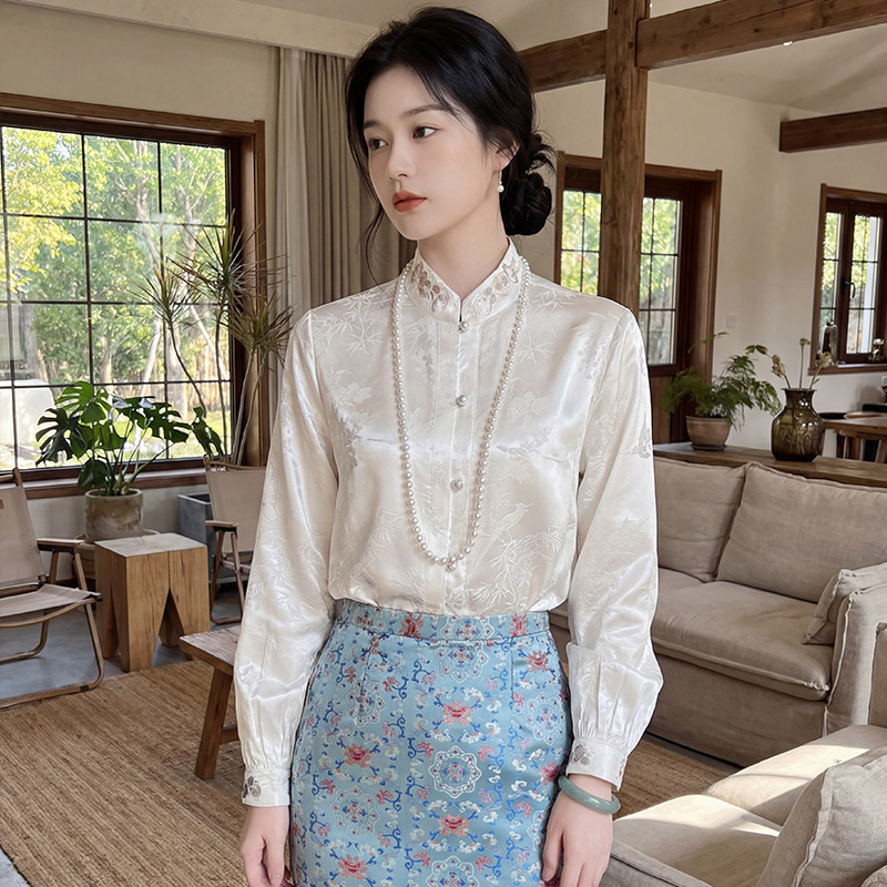 白色新中式女套装女士衬衫年轻款衬衫