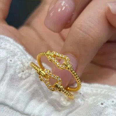18K金手饰马蹄扣不脱模实心戒指au750彩金指环女送礼物水贝黄金