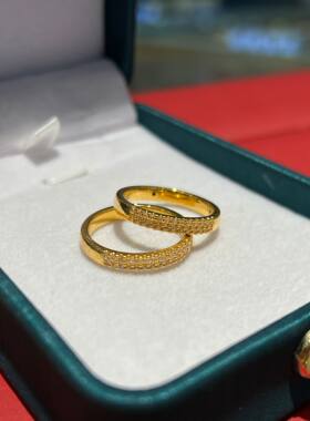 18k金二排半圈戒指 au750 情侣婚戒轻奢百搭镶钻时尚男女黄金批发