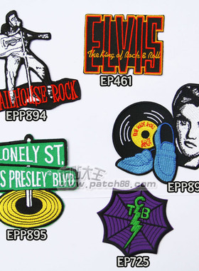 复古 Vintage Rock Elvis 猫王 布贴 绣花贴布 魔术贴 臂章 Patch