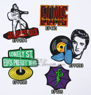 复古 Vintage Rock Elvis 猫王 布贴 绣花贴布 魔术贴 臂章 Patch
