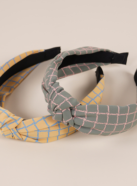 布艺清新几何图案格子头饰发卡头箍宽边发箍hair hoop hair band