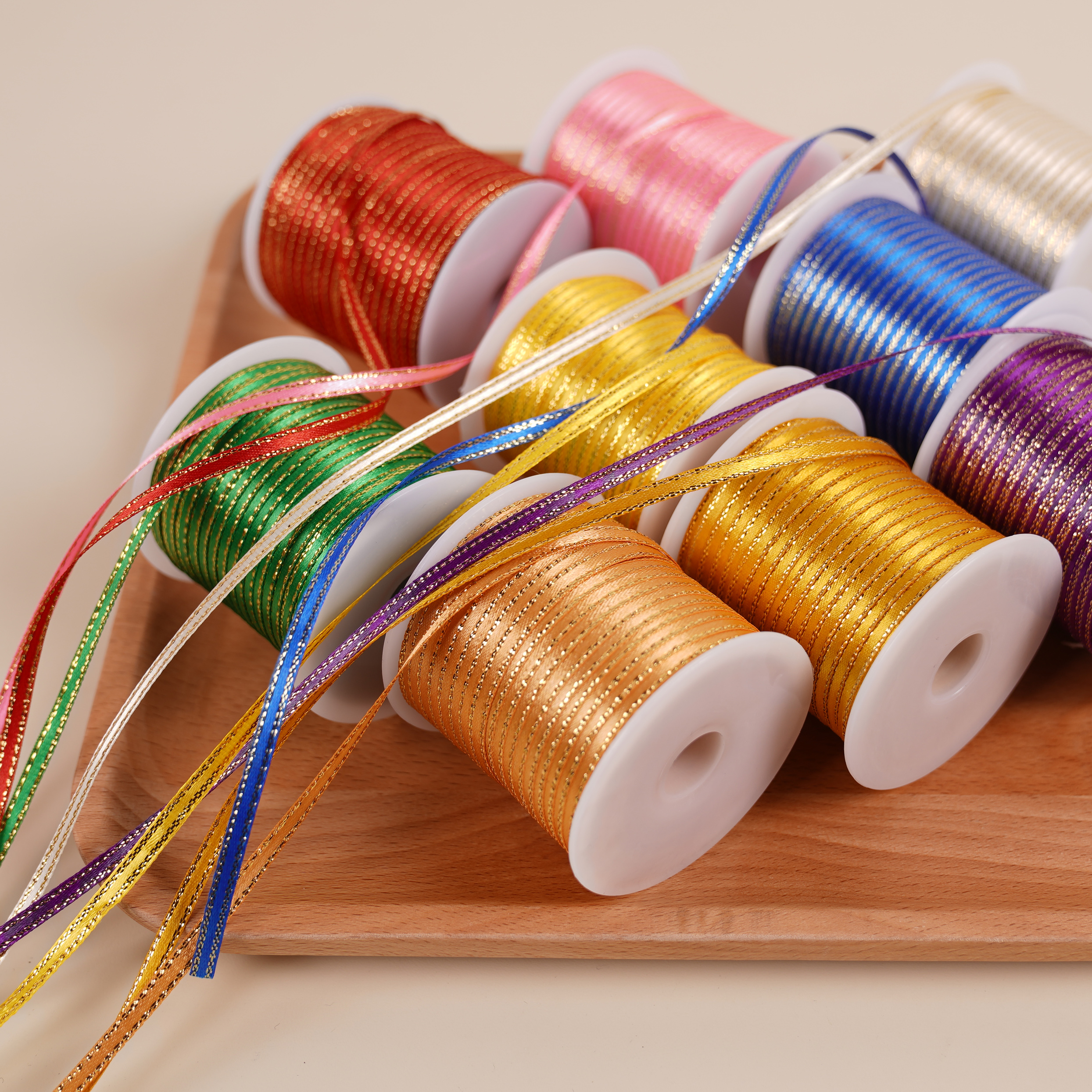 0.4cm4毫米宽小卷双面金边缎带礼品包装书签绸带彩带织带婚庆