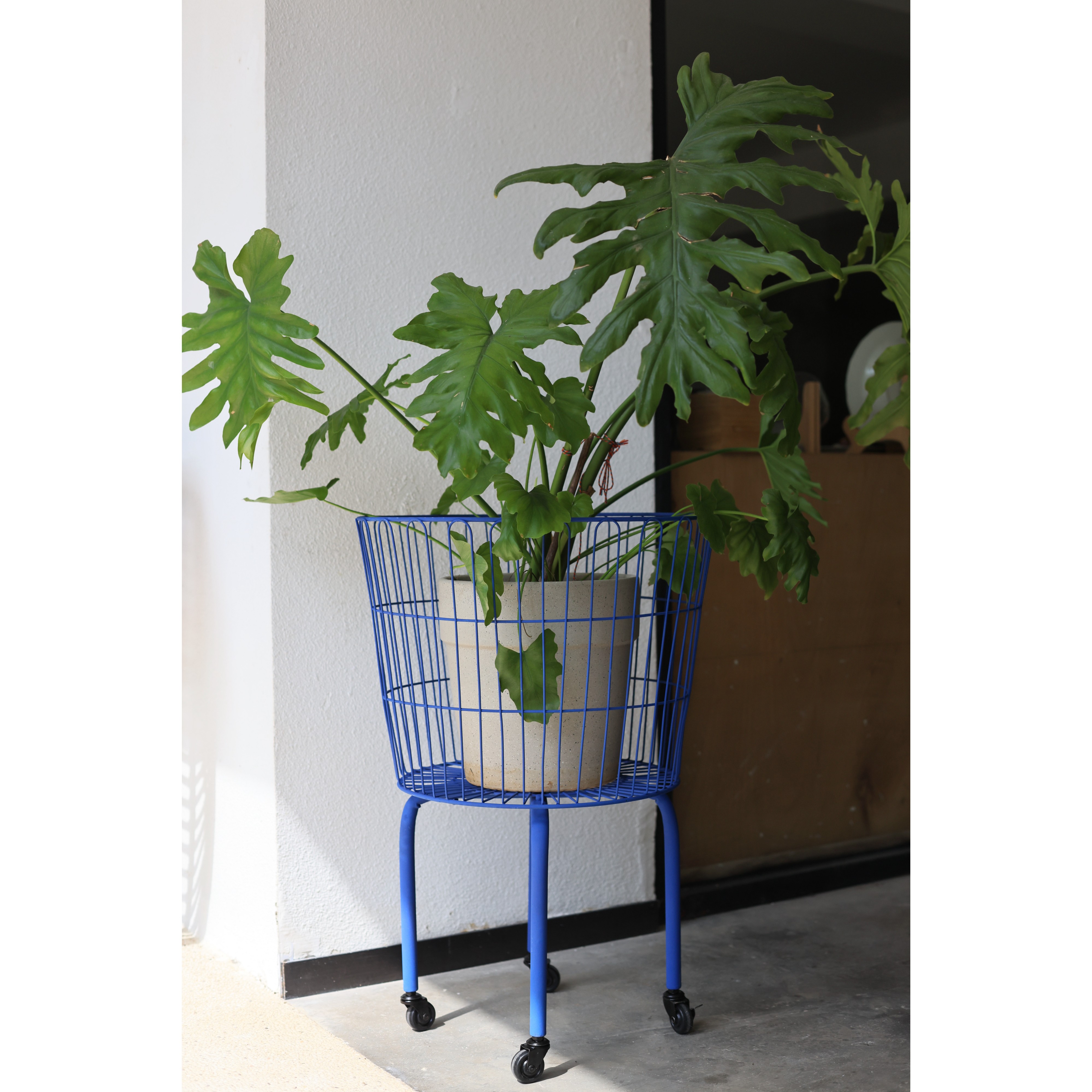 嘻物所电光蓝移动花架简约收纳筐客厅金属设计脏衣篮大型绿植软装