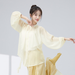 GTD现代舞服装 练功服演出立领灯笼袖 衬衣舞蹈衬衫 女宽松飘逸长袖