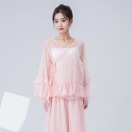 中国舞新款古典舞纱衣荷叶边上衣