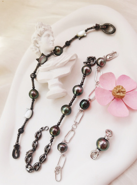 新品！极光油亮炫彩螺纹大溪地手链  黑贝猫猫头手串 链接扣