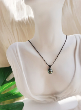 天然海水炫彩大溪地单珠吊坠 可掰扣孔雀绿大溪地项链 送银黑链条