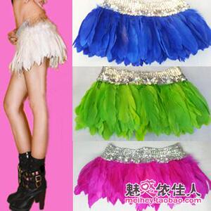 夜店欧美ds表演服爵士舞女歌手超短亮片性感舞蹈服装彩色羽毛短裙