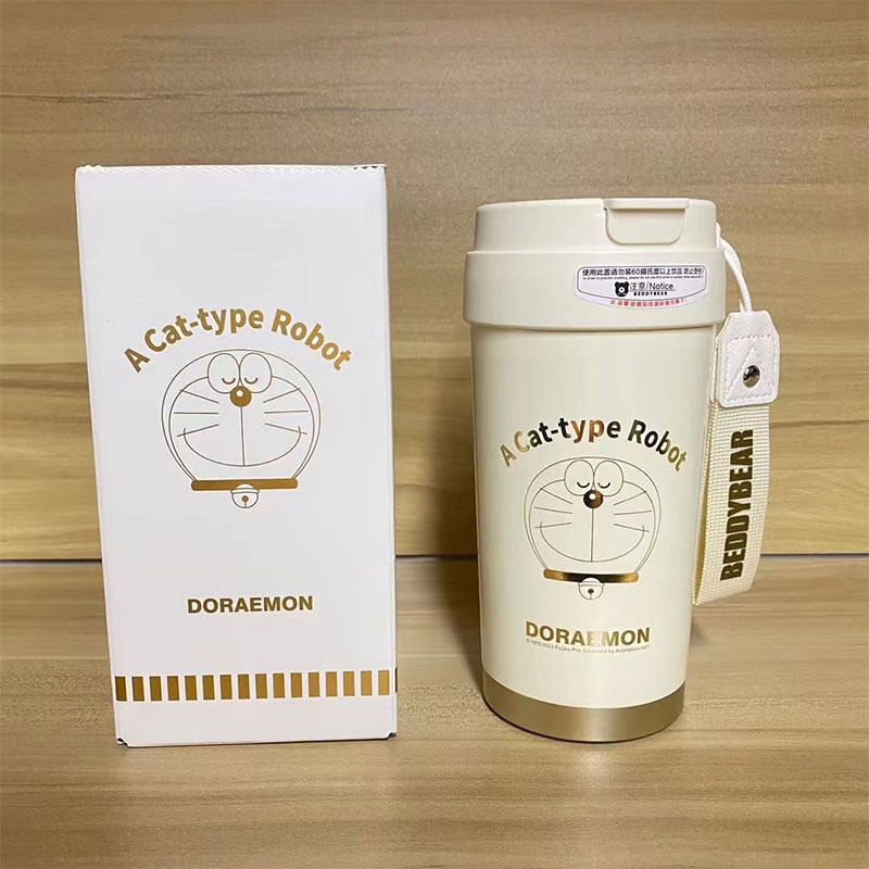 杯具熊叮当猫保温杯带吸管陶瓷内胆白金梦咖啡杯办公随手便携车载
